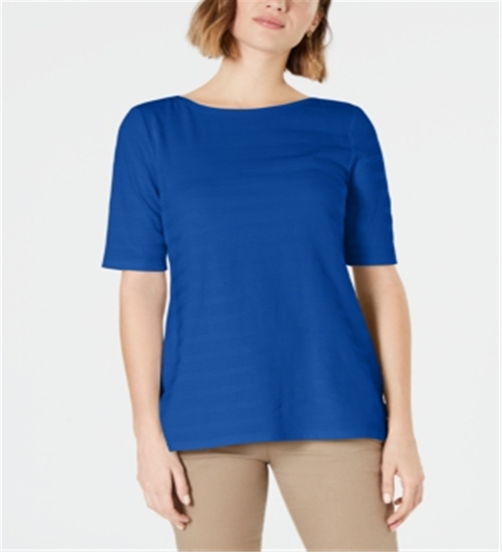 Charter Club Women's Texture-Striped Elbow-Sleeve T Northern Lights Size  L