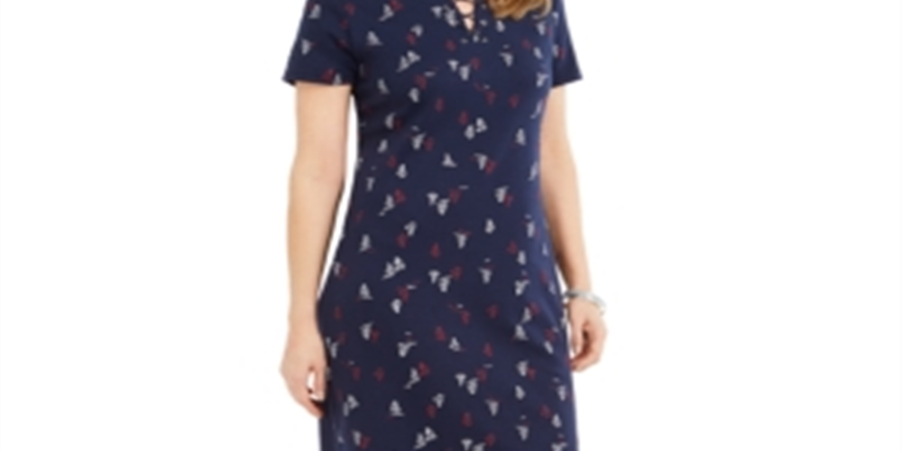 Karen Scott Women's Lace-Up Split-Neck Dress Intrepid Blue Size  S