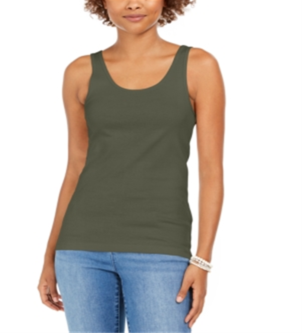 Style & Co Women's Tank Top Olive Sprig XXL