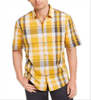 Alfani Men's Printed Shirt  -Treasure Gold Yellow Size Medium