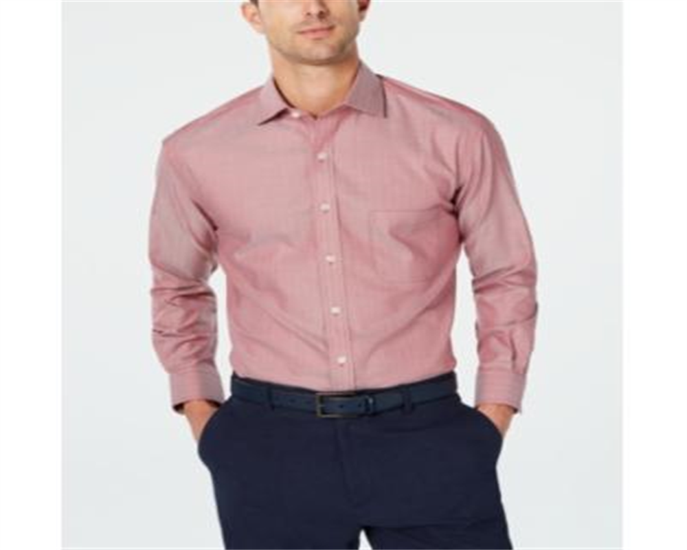 Tasso Elba Men's Mini-Herringbone Supima Cotton Dress Shirt  Burgundy  Size 17X34-35