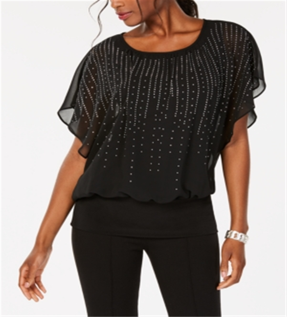 JM Collection Women's Jewel-Embellished Top  Black Size XS