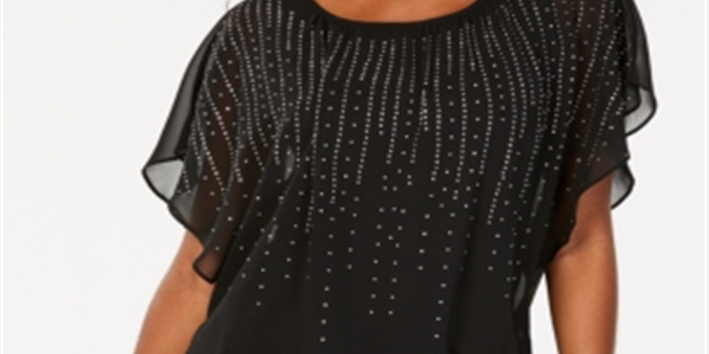 JM Collection Women's Jewel-Embellished Top  Black Size XS