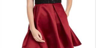 Speechless Women's Juniors' Colorblocked Lace Fit & Flare Dress Red Size 13