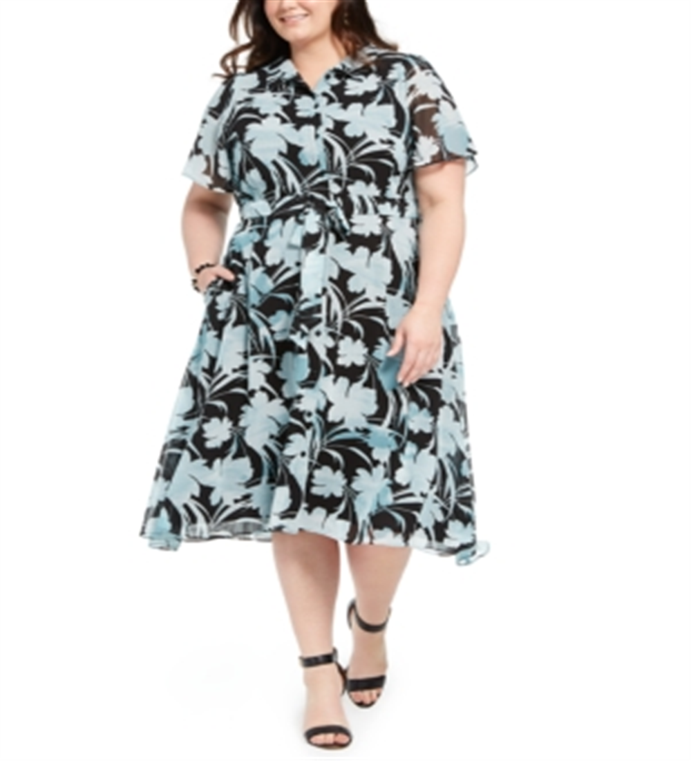 Alfani Women's Printed Shirtdress Blue Size -3X