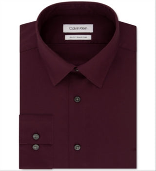 Calvin Klein Men's Slim-Fit Stretch Flex Collar Dress Shirt Wine Size 17.5X34-35