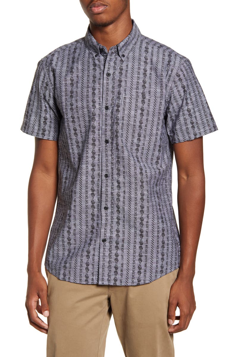Hurley Men's Stamps Collared Cotton Button Down Shirt Gray Size Large