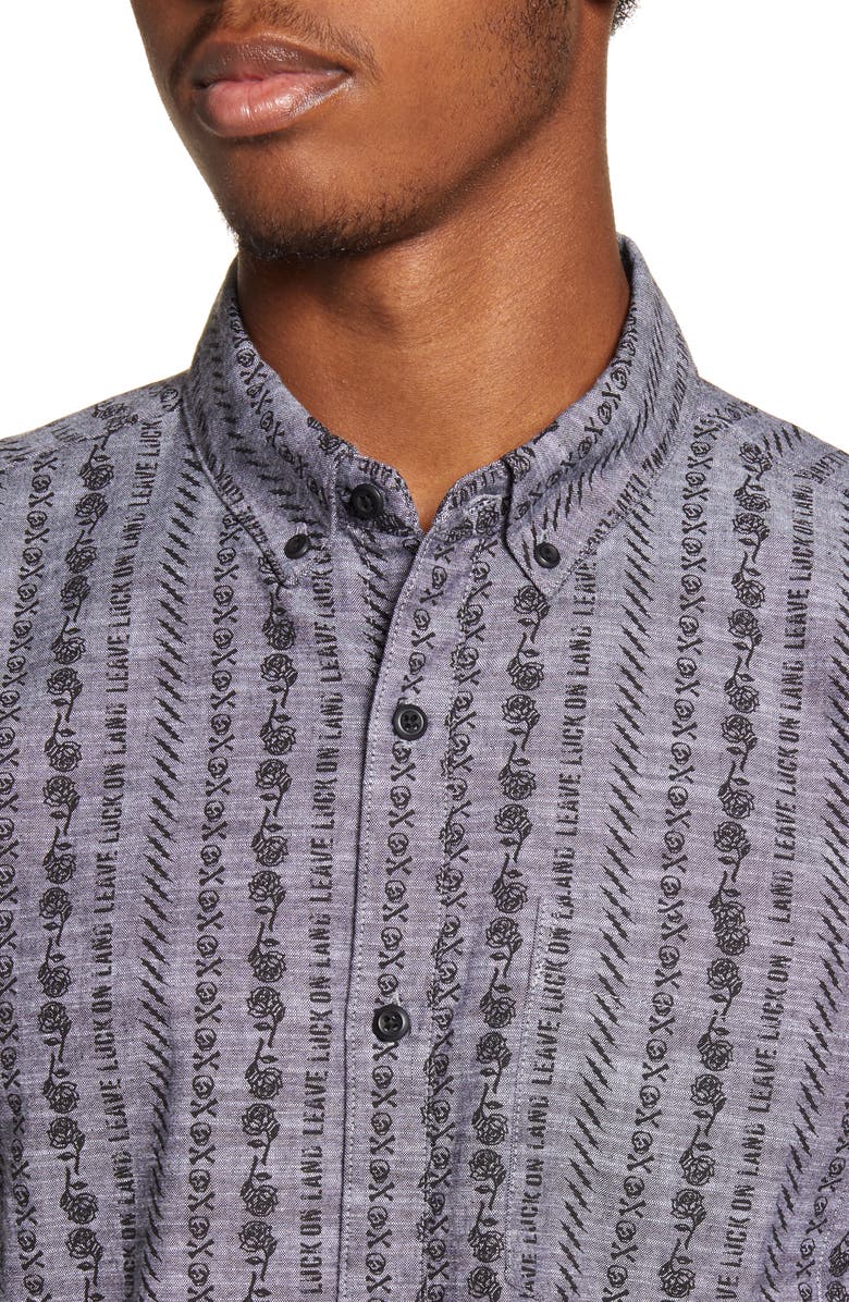 Hurley Men's Stamps Collared Cotton Button Down Shirt Gray Size Large