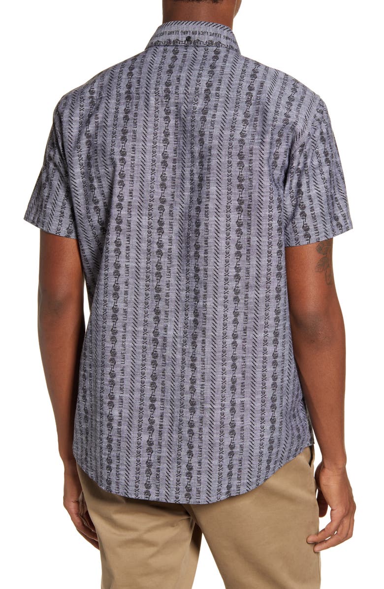 Hurley Men's Stamps Collared Cotton Button Down Shirt Gray Size Large