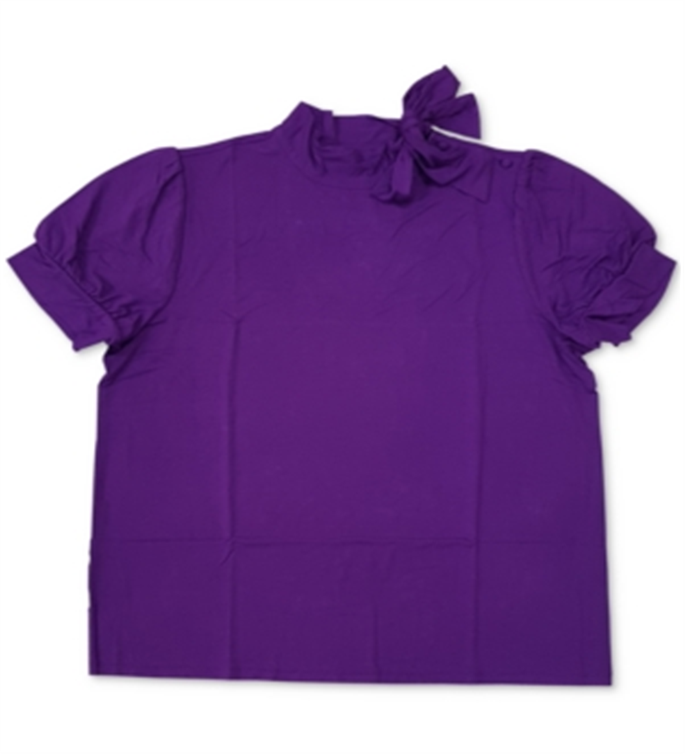 Charter Club Women's Short Sleeve Bow Neck Blouse Purple Size Small