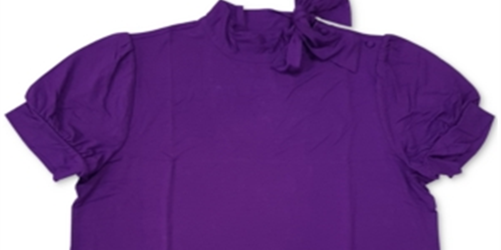 Charter Club Women's Short Sleeve Bow Neck Blouse Purple Size Small