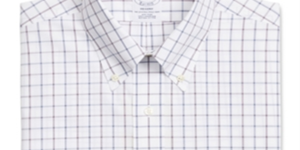 Brooks Brothers Men's Regent Slim Fit Non Iron Check Supima Dress Shirt White Size M