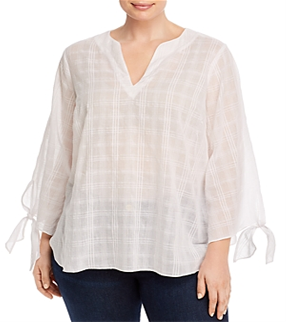 Michael Kors Women's Plus Cotton Tie Sleeve Shirt White Size 1X