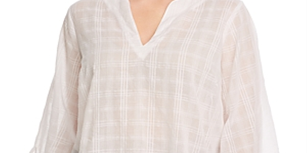 Michael Kors Women's Plus Cotton Tie Sleeve Shirt White Size 1X