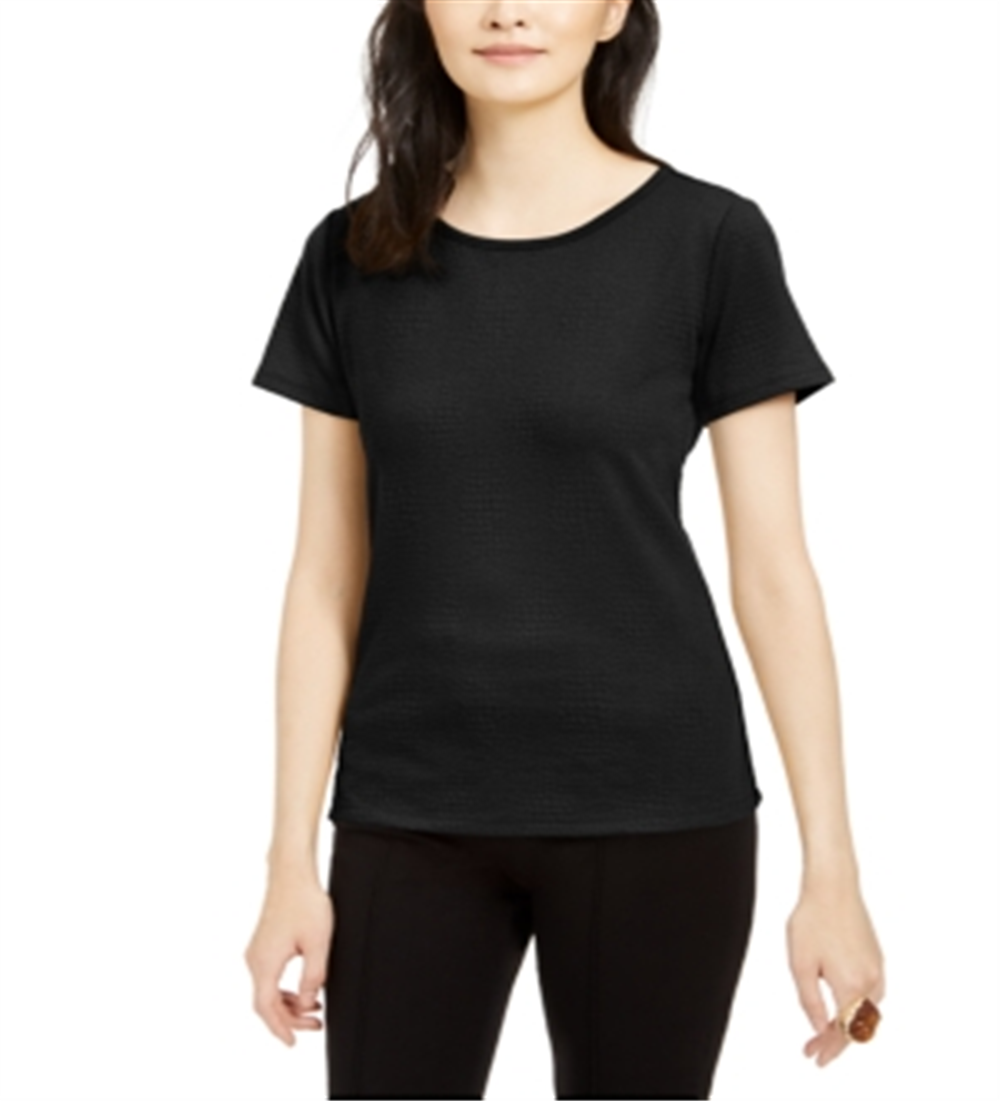 Bar III Women's Textured Scoop Neck Top Black Size Small
