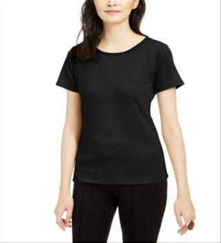Bar III Women's Textured Scoop Neck Top Black Size Small