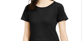 Bar III Women's Textured Scoop Neck Top Black Size Small