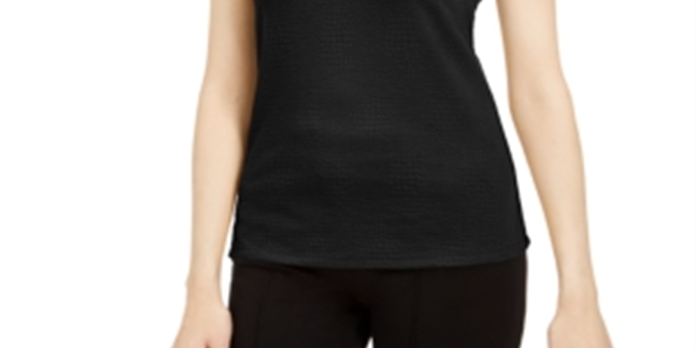 Bar III Women's Textured Scoop Neck Top Black Size Small