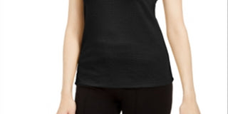 Bar III Women's Textured Scoop Neck Top Black Size Small