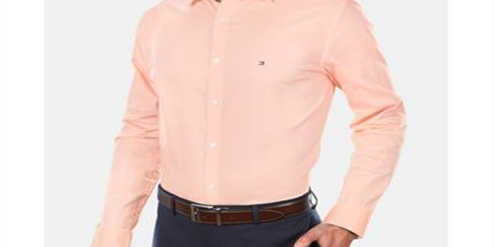 Tommy Hilfiger Men's Logo Graphic Collared Dress Shirt Orange Size 14.5X32-33