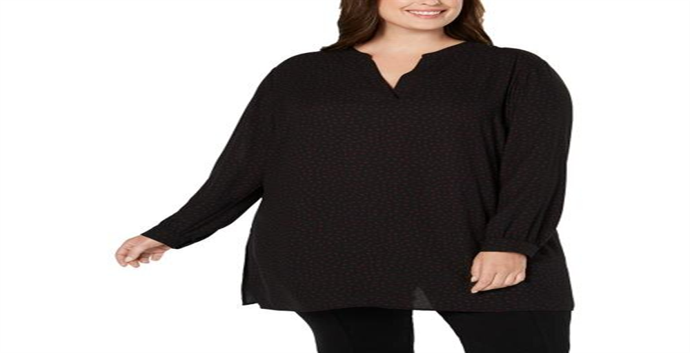 Anne Klein Women's Plus Printed V Neck Tunic Top Black Size 1X