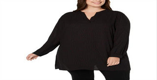 Anne Klein Women's Plus Printed V Neck Tunic Top Black Size 1X
