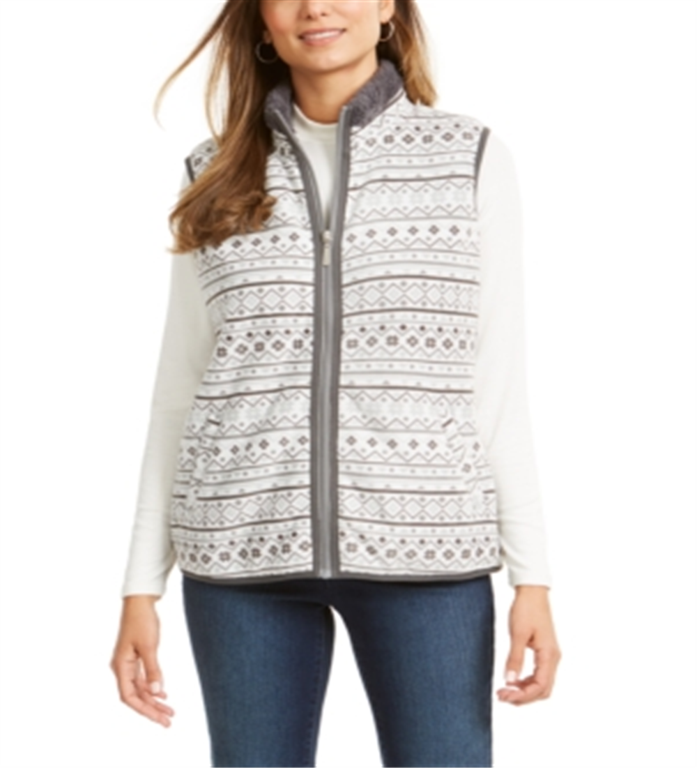 Karen Scott Women's Sport Fairisle Print Sherpa Trim Vest Gray Size M