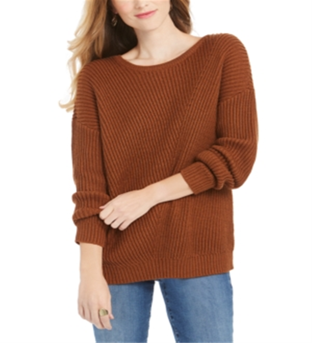 Style & Co Women's Ribbed Drop Shoulder Sweater Brown Size Petite Medium
