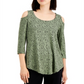 JM Collection Women's  Geometric-Print Cold-Shoulder Top  Green Size M