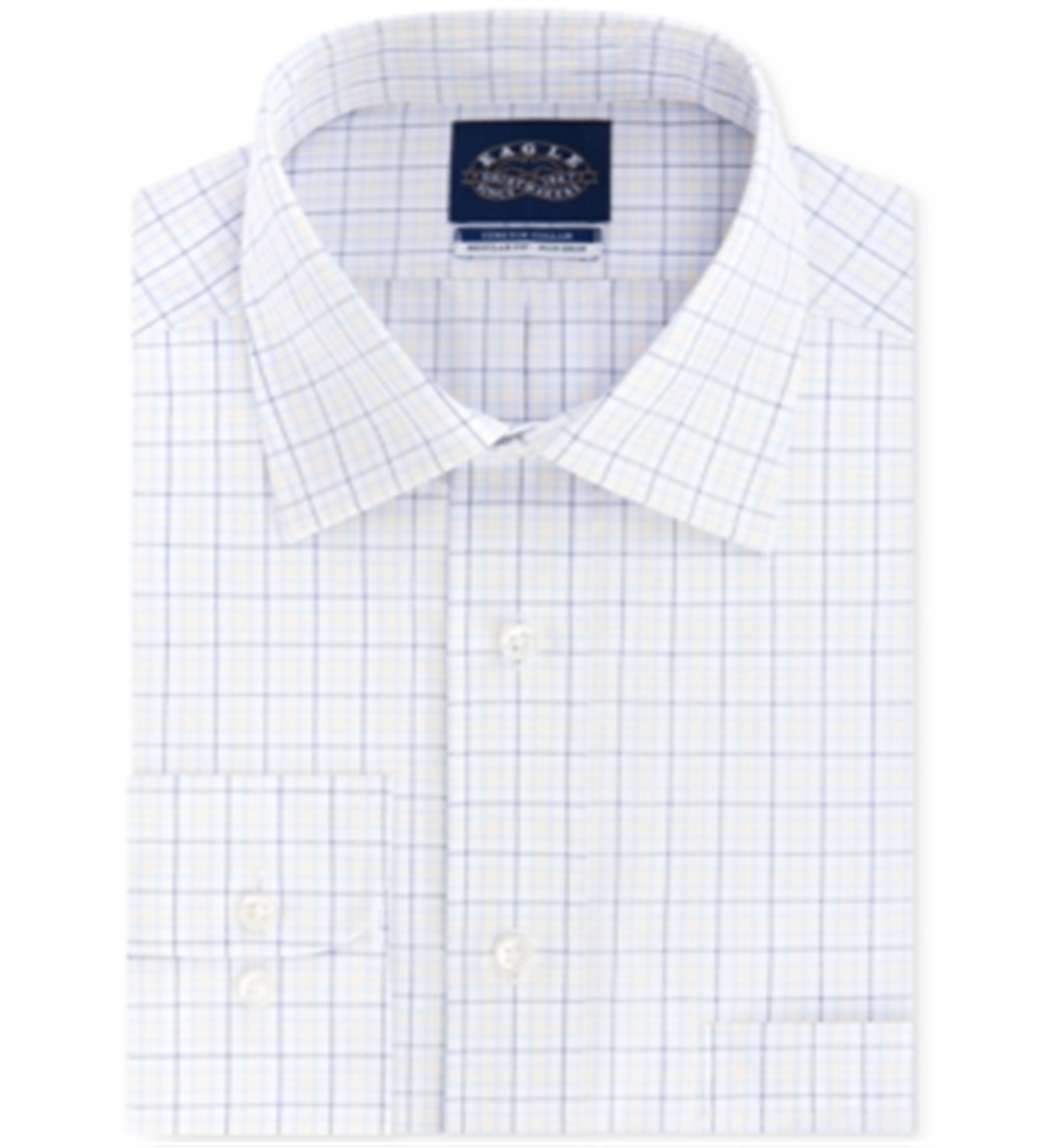 Eagle Men's Stretch Collar Check Dress Shirt Yellow Size 18X34-35