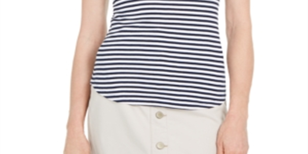 Charter Club Women's Knit-Stripe Tank Prpy Pink Cmb Size  L