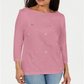 Karen Scott Women's Grommet Cotton 3/4 Sleeve Top Pink Size Petite S