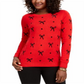 Charter Club Women's Embellished Ribbed Long Sleeve Crew Neck Sweater Red Size Petite Large