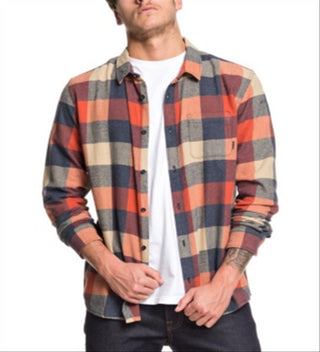 Quiksilver Men's Motherfly Long Sleeve Flannel Shirt Pink Size Small