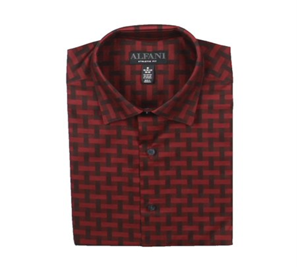 Alfani Men's Printed Athletic Fit Button Down Shirt Red Size M