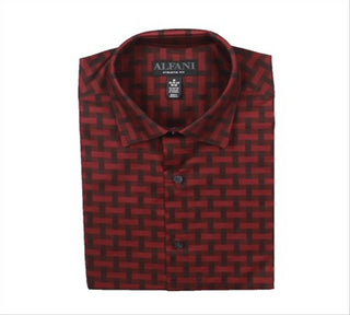 Alfani Men's Printed Athletic Fit Button Down Shirt Red Size M