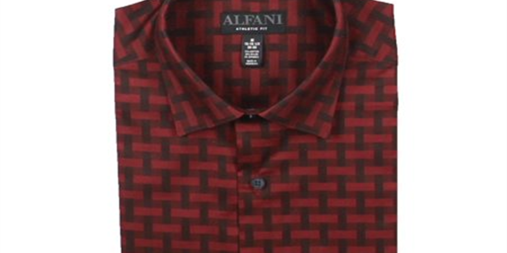 Alfani Men's Printed Athletic Fit Button Down Shirt Red Size M
