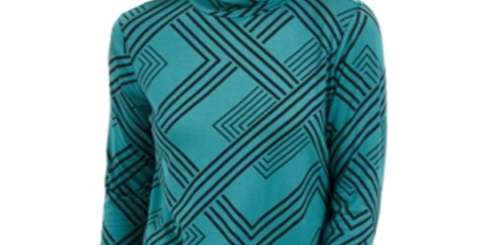 JM Collection Women's Printed Turtleneck Top Green Size Petite S