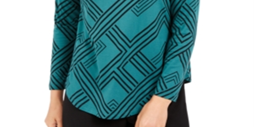 JM Collection Women's Printed Turtleneck Top Green Size Petite S