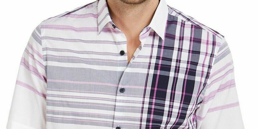 Alfani Men's Varied Plaid Shirt White Size Small