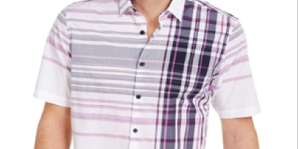 Alfani Men's Varied Plaid Shirt White Size Small