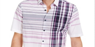 Alfani Men's Varied Plaid Shirt White Size Small