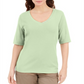 Karen Scott Women's Button Detail V Neck Top Green Size X-Large