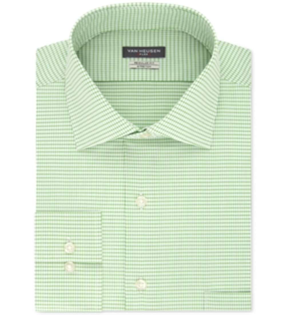 Van Heusen Men's Classic/Regular Fit Stretch Flex Print Dress Shirt  Green Size 15X32-33