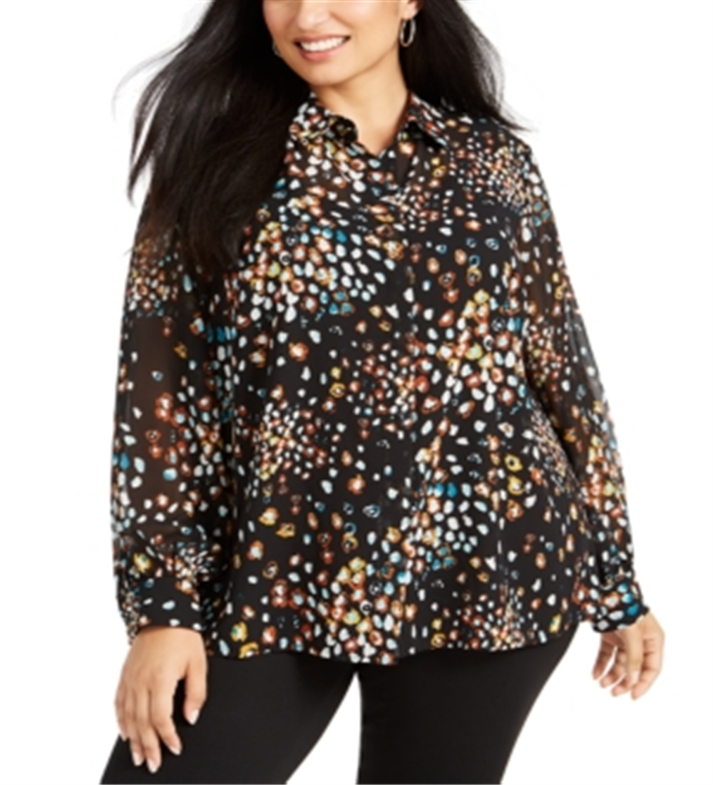 Alfani Women's Plus Printed Blouse Black Size 0X