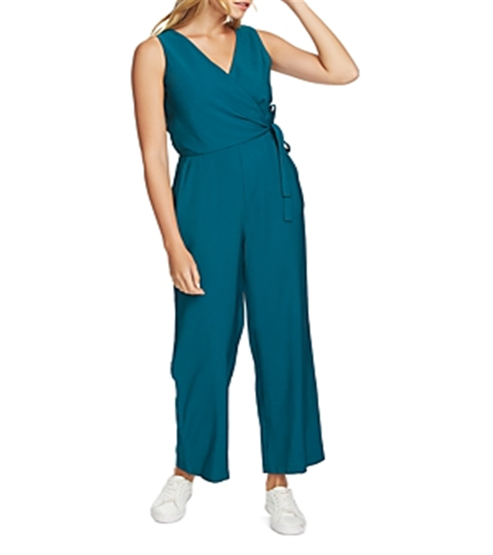 1.STATE Women's  Sleeveless V Neck Wrap Cropped Jumpsuit Green Size 8