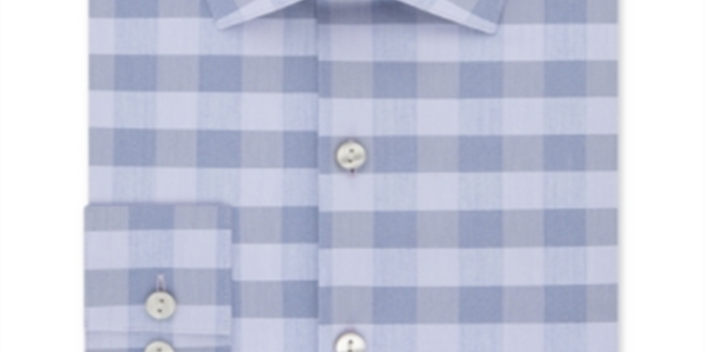 Kenneth Cole Reaction Men's Slim Fit Performance Stretch Check Dress Shirt Blue Size 32-33