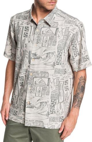Quiksilver Men's Waterman Vaianae Bay Short Sleeve Shirt  Gray Size XL