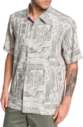 Quiksilver Men's Waterman Vaianae Bay Short Sleeve Shirt  Gray Size XL