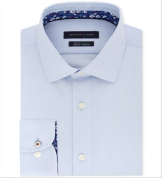 Tommy Hilfiger Men's Button Down Cotton Blend Slim Fit Shirt Blue Size 34-35